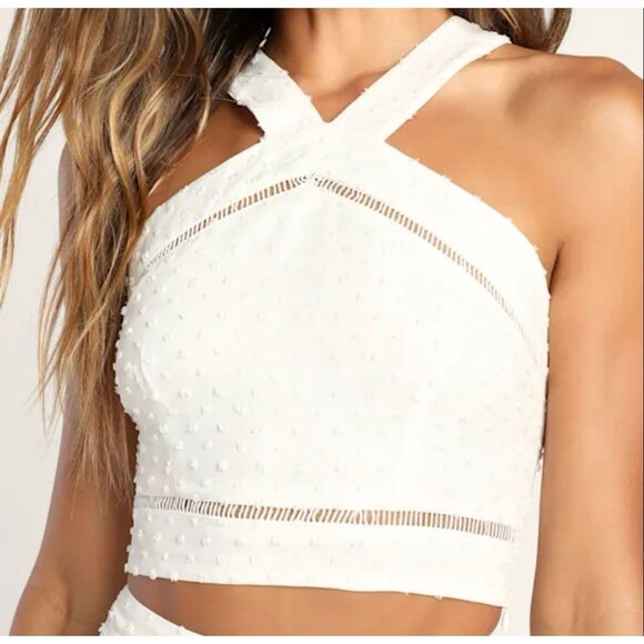White Textured Two Piece Set Midi Skirt & Halter Crop Top | Boho Summer Outfit | - Picture 6 of 13